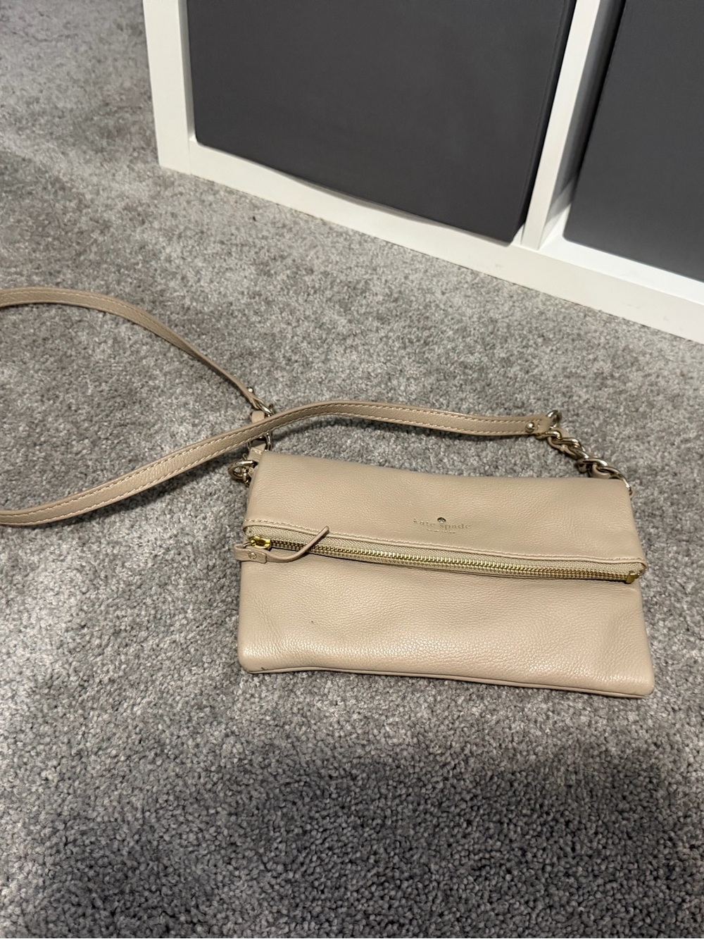 kate spade Beige Leather Fold-Over Crossbody Bag